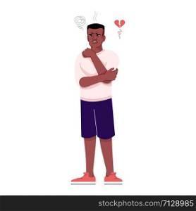 Annoyed man flat vector illustration. Sad, depressed guy. Emotional shock and broken love. Irritated husband with crossed arms isolated cartoon character with outline elements on white background