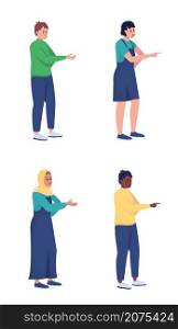 Annoyed teenagers semi flat color vector characters set. Full body people on white. Shouting in anger isolated modern cartoon style illustration collection for graphic design and animation. Annoyed teenagers semi flat color vector characters set