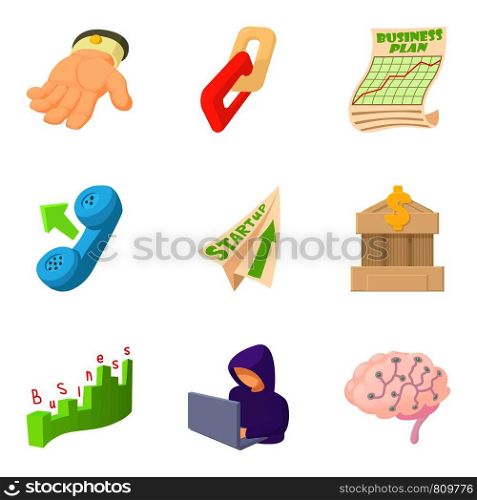 Annual income icons set. Cartoon set of 9 annual income vector icons for web isolated on white background. Annual income icons set, cartoon style