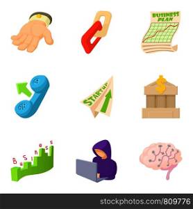 Annual income icons set. Cartoon set of 9 annual income vector icons for web isolated on white background. Annual income icons set, cartoon style
