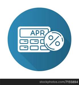 Annual percentage rate blue flat design long shadow glyph icon. Financial report. Economy industry. Investment planning. Paying for credit, loan. Tracking APR. Vector silhouette illustration