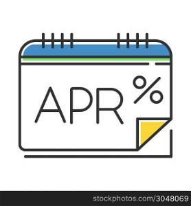 Annual percentage rate color icon. APR calculations. Financial report. Economy industry. Paying for credit, loan. Calendar to track income and expenses. Isolated vector illustration