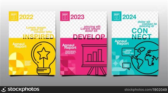 annual report 2022 , 2023, 2024, future, business, template layout design, cover book. vector illustration.