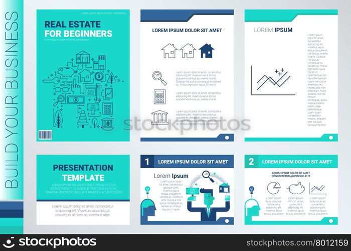 Annual report book cover and presentation template with flat design elements, ideal for company information or infographic report