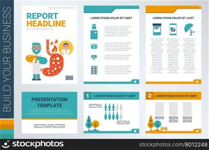 Annual report book cover and presentation template with flat design elements, ideal for company information or infographic report