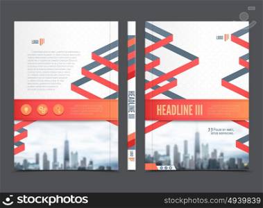 Annual Report Brochure Flyer Design. Colored annual report brochure flyer design in modern style with lines and geometric ribbons vector illustration