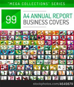 Annual report covers mega collection, A4 size brochure templates created with geometric modern patterns - squares, lines, triangles, waves