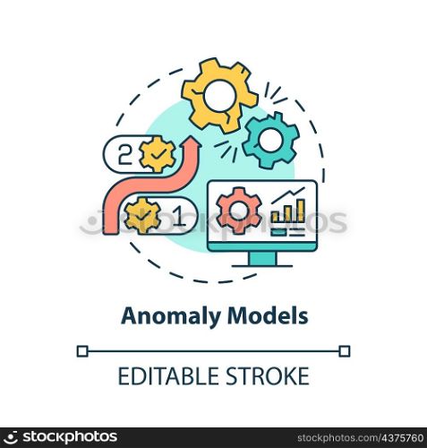Anomaly models concept icon. Digital twin modeling abstract idea thin line illustration. Diagnosis approach. Isolated outline drawing. Editable stroke. Roboto-Medium, Myriad Pro-Bold fonts used. Anomaly models concept icon