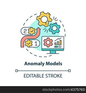 Anomaly models concept icon. Digital twin modeling abstract idea thin line illustration. Diagnosis approach. Isolated outline drawing. Editable stroke. Roboto-Medium, Myriad Pro-Bold fonts used. Anomaly models concept icon