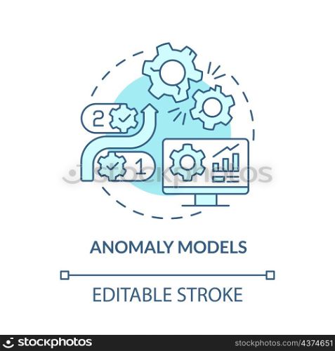 Anomaly models turquoise concept icon. Identifying unexpected events abstract idea thin line illustration. Isolated outline drawing. Editable stroke. Roboto-Medium, Myriad Pro-Bold fonts used. Anomaly models turquoise concept icon