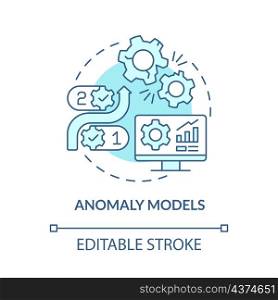 Anomaly models turquoise concept icon. Identifying unexpected events abstract idea thin line illustration. Isolated outline drawing. Editable stroke. Roboto-Medium, Myriad Pro-Bold fonts used. Anomaly models turquoise concept icon