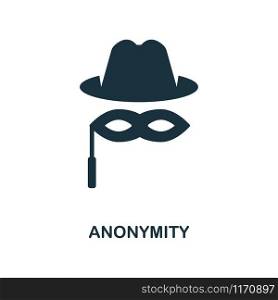 Anonymity icon. Monochrome style design from blockchain collection. UX and UI. Pixel perfect anonymity icon. For web design, apps, software, printing usage.. Anonymity icon. Monochrome style design from blockchain icon collection. UI and UX. Pixel perfect anonymity icon. For web design, apps, software, print usage.