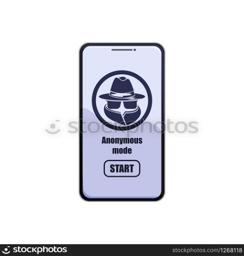 Anonymous phone vector isolated, security service app flat gadget, smartphone.