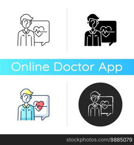 Anonymous question icon. Health and medical-related questions. Chatting with doctor online. One-on-one medical advice. Linear black and RGB color styles. Isolated vector illustrations. Anonymous question icon