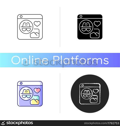 Anonymous social media icon. Sharing content and interacting with people anonymously. Users communication without identity disclosing. Linear black and RGB color styles. Isolated vector illustrations. Anonymous social media icon