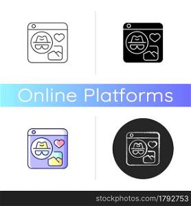 Anonymous social media icon. Sharing content and interacting with people anonymously. Users communication without identity disclosing. Linear black and RGB color styles. Isolated vector illustrations. Anonymous social media icon