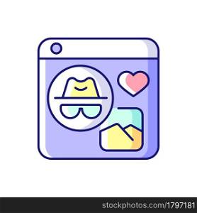 Anonymous social media RGB color icon. Sharing content and interacting with people anonymously. Communication without identity disclosing. Isolated vector illustration. Simple filled line drawing. Anonymous social media RGB color icon