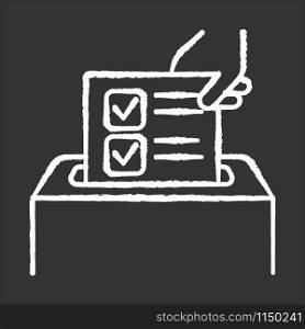 Anonymous survey chalk icon. Ballot box. Feedback form. Opinion polling. Social research. Evaluation. Voting. Data collection. Sociology. Isolated vector chalkboard illustration