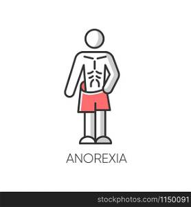 Anorexia color icon. Eating disorder. Underweight body mass. Anxiety and depression. Slim and skinny person. Unhealthy weight loss. Mental health. Clinical psychology. Isolated vector illustration