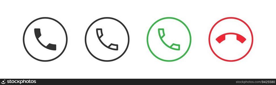 Answer and decline icon. Hang phone csymbol. Green call out, and red hang up button ui. Flat design. Vector illustration. Answer and decline icon. Hang phone csymbol. Green call out, and red hang up button ui. Flat design. Vector illustration.