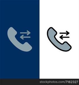 Answer, Call, Contact us Icons. Flat and Line Filled Icon Set Vector Blue Background