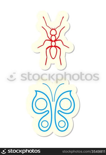 Ant and Butterfly Icons Isolated on White