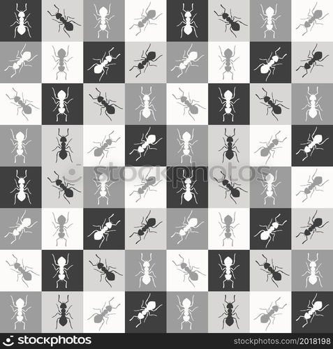 Ant monochrome seamless pattern. Geometric background with insects. Vector illustration. Ant monochrome seamless pattern. Geometric background with insects. Vector