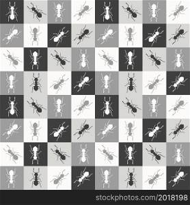 Ant monochrome seamless pattern. Geometric background with insects. Vector illustration. Ant monochrome seamless pattern. Geometric background with insects. Vector