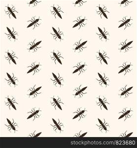 Ant monochromic pattern vector illustration. Black little ants on light background