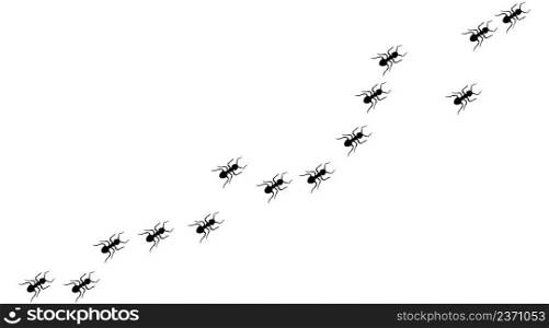 Ant trail A line of worker ants marching in search of food Vector illustration horizontal banner Ant road column Teamwork Hard work metaphor. Black insect silhouettes traveling Isolated. Ant trail A line of worker ants marching in search of food Vector illustration horizontal banner Ant road column