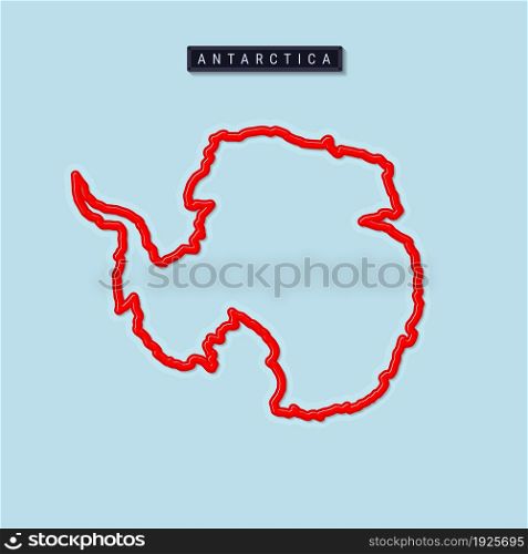Antarctica bold outline map. Glossy red border with soft shadow. Country name plate. Vector illustration.. Antarctica bold outline map. Vector illustration