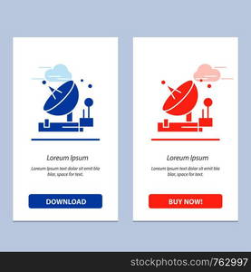 Antenna, Communication, Parabolic, Satellite, Space Blue and Red Download and Buy Now web Widget Card Template