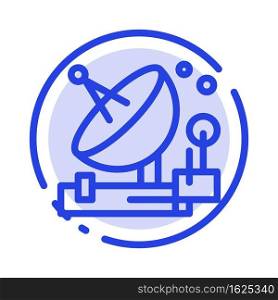 Antenna, Communication, Parabolic, Satellite, Space Blue Dotted Line Line Icon