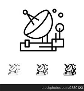 Antenna, Communication, Parabolic, Satellite, Space Bold and thin black line icon set