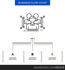 Anthropometry, body, data, human, public Business Flow Chart Design with 3 Steps. Line Icon For Presentation Background Template Place for text. Vector EPS10 Abstract Template background