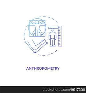 Anthropometry concept icon. Human factor in ergonomics idea thin line illustration. Physical properties. Optimizing human interaction with equipment. Vector isolated outline RGB color drawing. Anthropometry concept icon