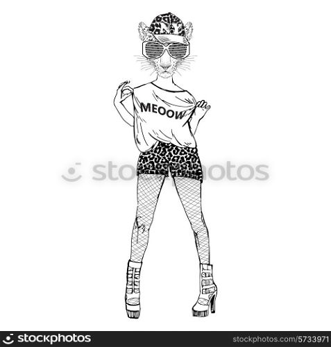 anthropomorphic design. fashion illustration of leopard dressed up in swag style