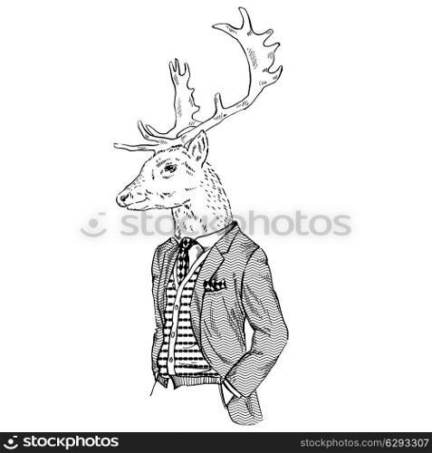 anthropomorphic design of deer dressed up in retro style