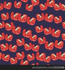 Anthurium flowers seamless pattern. Trendy exotic hawaiian plants backdrop. Tropical botanical wallpaper. Design for fabric , textile print, surface, wrapping, cover.. Anthurium flowers seamless pattern. Trendy exotic hawaiian plants backdrop. Tropical botanical wallpaper.