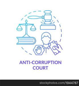 Anti corruption court system concept icon. Stop bribery in judicial system abstract idea thin line illustration. Governmental anti corruption activities. Vector isolated outline color drawing.. Anti corruption court systtem concept icon