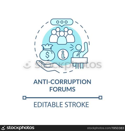 Anti corruption forums blue concept icon. Economics literacy abstract idea thin line illustration. Stop systemic corruption conference. Vector isolated outline color drawing. Editable stroke. Anti corruption forums blue concept icon