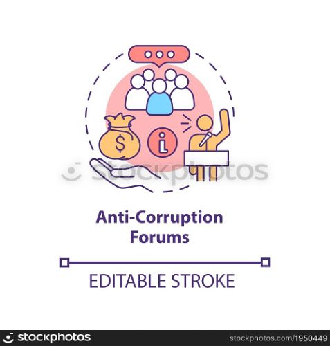 Anti corruption forums concept icon. Public awareness abstract idea thin line illustration. Limitation of monopoly committee. Vector isolated outline color drawing. Editable stroke. Anti corruption forums concept icon