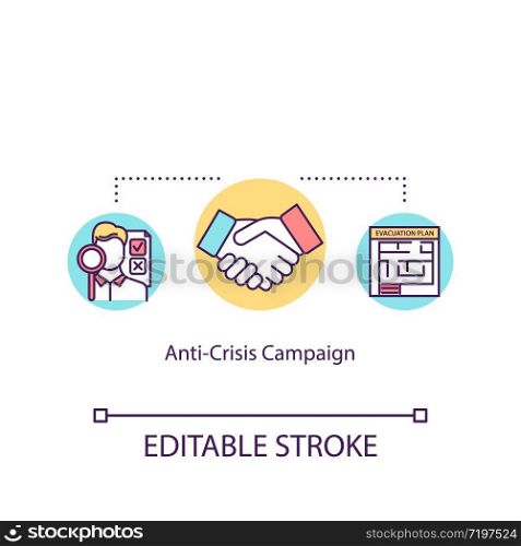 Anti crisis campaign concept icon. Emergency plan, crisis management idea thin line illustration. Preventive measures, stability maintenance. Vector isolated outline RGB color drawing. Editable stroke