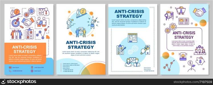 Anti crisis strategy brochure template. Emergency planning flyer, booklet, leaflet print, cover design with linear icons. Vector layouts for magazines, annual reports, advertising posters