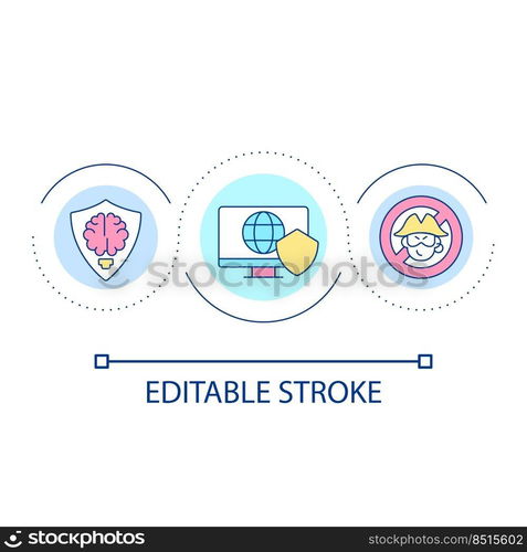 Anti hacking software loop concept icon. Computer security abstract idea thin line illustration. Antivirus program. Defense against hackers. Isolated outline drawing. Editable stroke. Arial font used. Anti hacking software loop concept icon