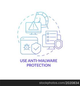 Anti-malware protection software blue gradient concept icon. Defense from spy software abstract idea thin line illustration. Personal data safety technology. Vector isolated outline color drawing. Anti-malware protection software blue gradient concept icon