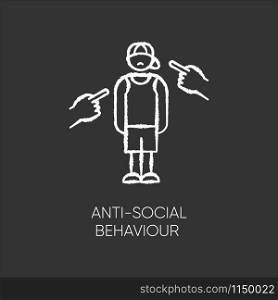Anti-social behaviour chalk icon. Harassment and bullying. Teenager depression. Agressive public. Anxiety and loneliness. Isolation. Mental disorder. Isolated vector chalkboard illustration