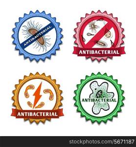 Antibacterial health care ribbon badges set isolated vector illustration