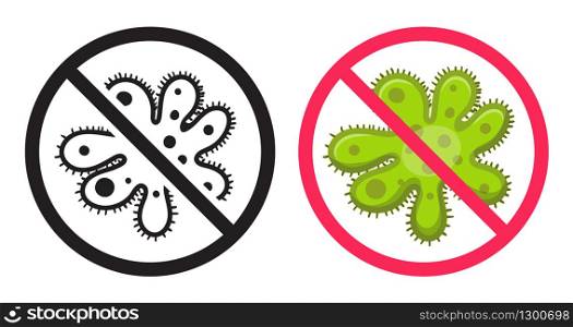 Antibacterial icon. Vector icons set, ban virus. Illustration forbidden icon, bacteria and infection, antibacterial symbol. Antibacterial icon. Vector icons set, ban virus