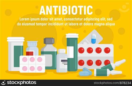 Antibiotic concept banner. Flat illustration of antibiotic vector concept banner for web design. Antibiotic concept banner, flat style